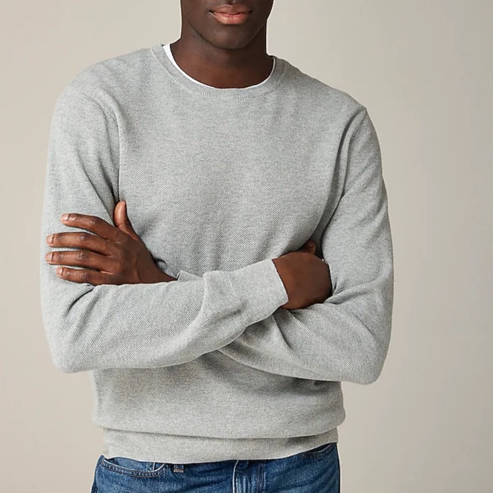 J. CREW Cotton piqué-stitch crewneck sweater Heather Gray BM043